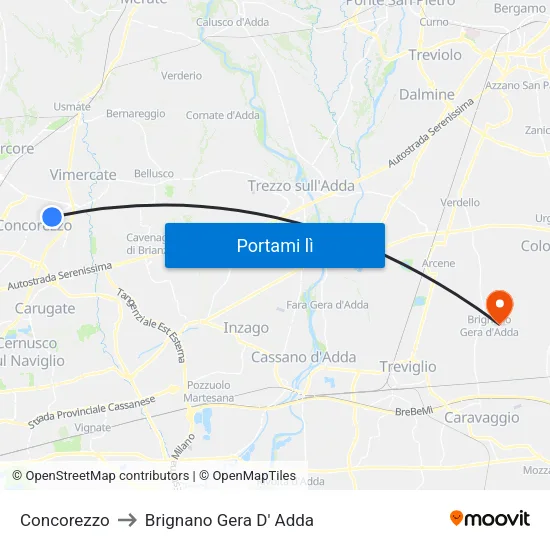 Concorezzo to Brignano Gera D' Adda map