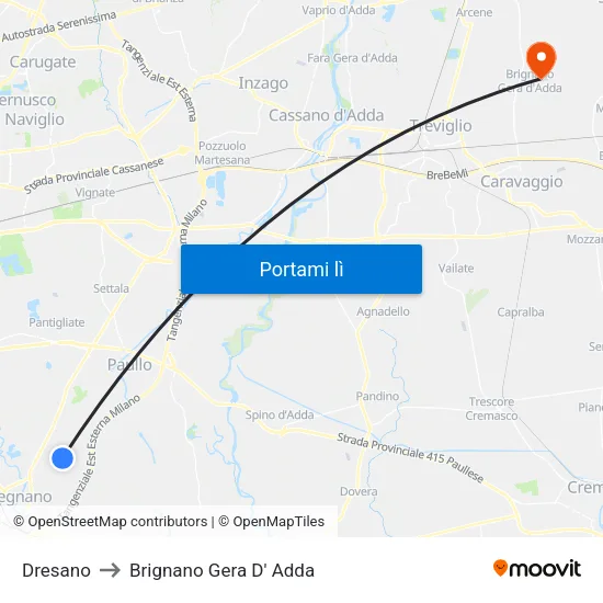 Dresano to Brignano Gera D' Adda map