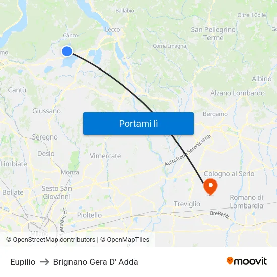 Eupilio to Brignano Gera D' Adda map