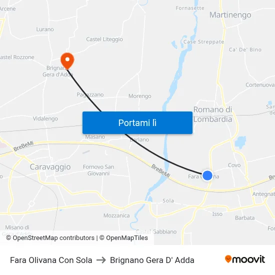Fara Olivana Con Sola to Brignano Gera D' Adda map