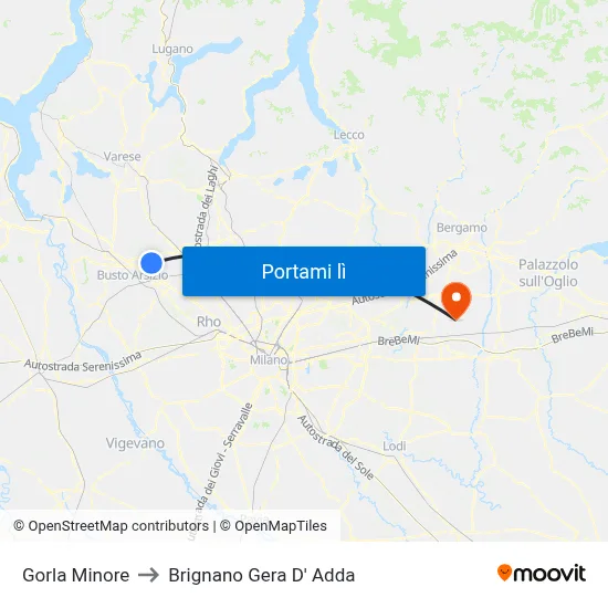 Gorla Minore to Brignano Gera D' Adda map