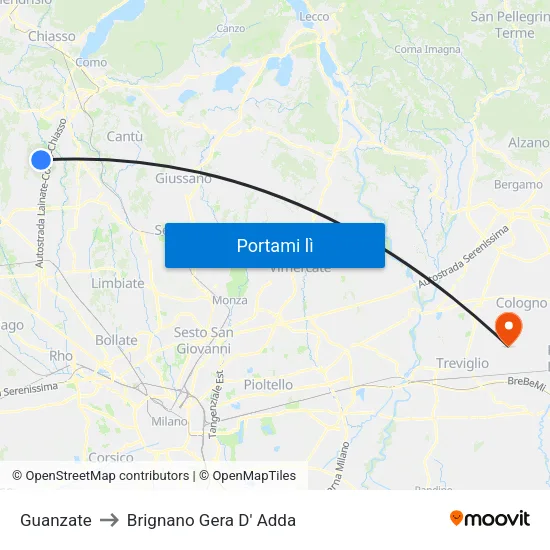 Guanzate to Brignano Gera D' Adda map
