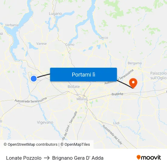 Lonate Pozzolo to Brignano Gera D' Adda map