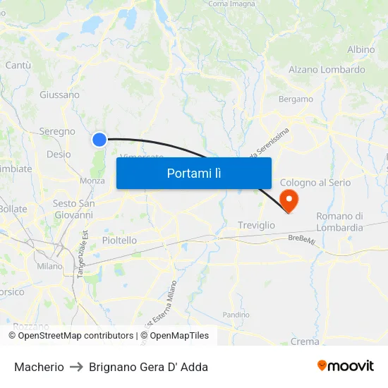 Macherio to Brignano Gera D' Adda map