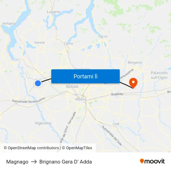 Magnago to Brignano Gera D' Adda map