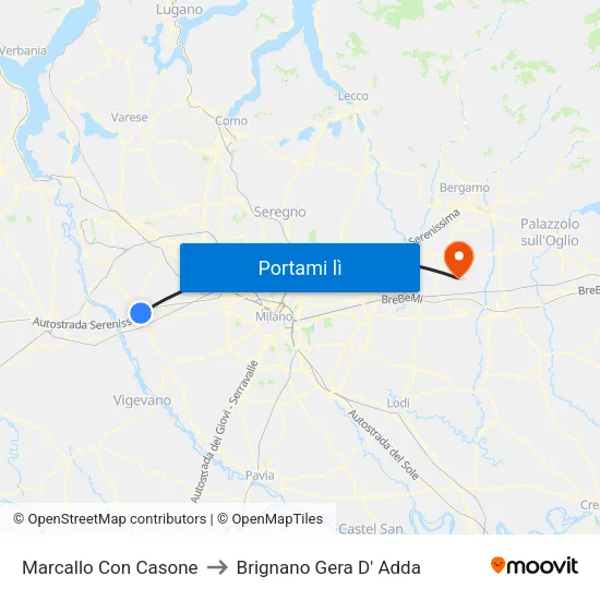 Marcallo Con Casone to Brignano Gera D' Adda map
