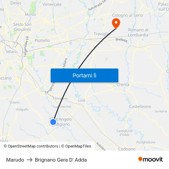 Marudo to Brignano Gera D' Adda map
