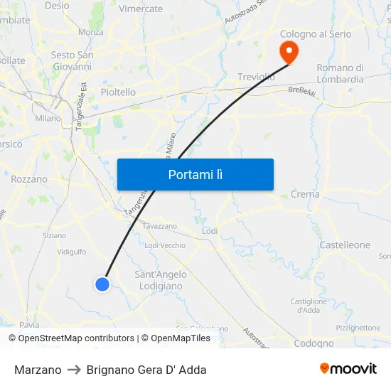 Marzano to Brignano Gera D' Adda map