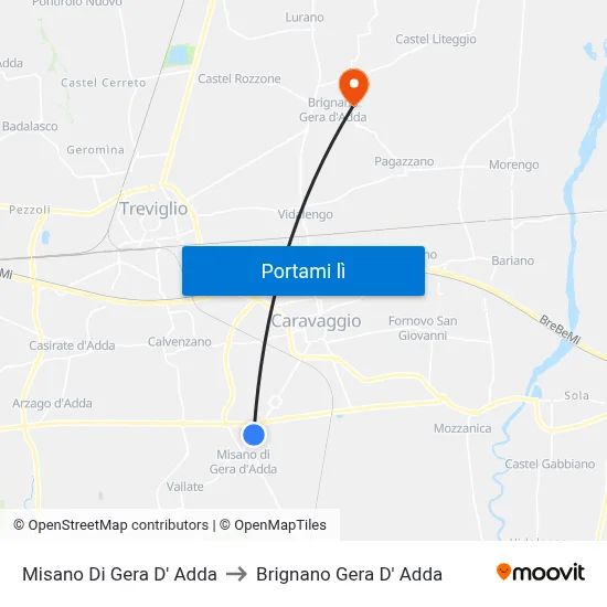 Misano Di Gera D' Adda to Brignano Gera D' Adda map