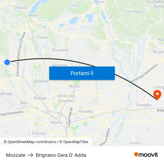 Mozzate to Brignano Gera D' Adda map