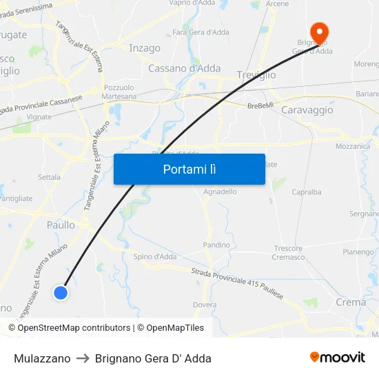 Mulazzano to Brignano Gera D' Adda map
