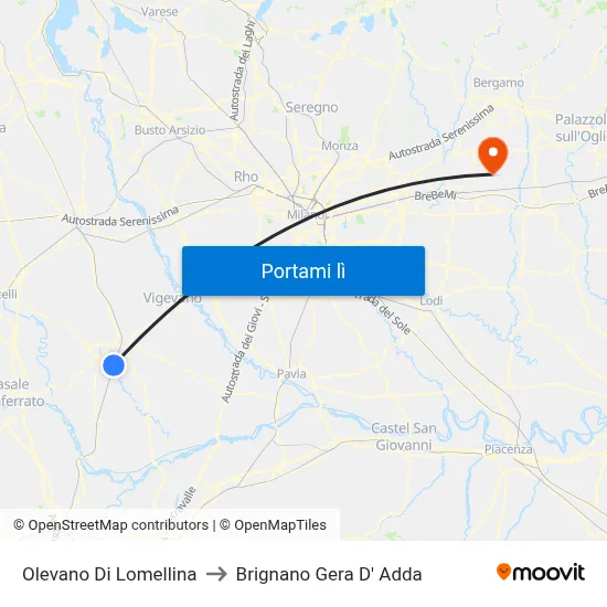 Olevano Di Lomellina to Brignano Gera D' Adda map
