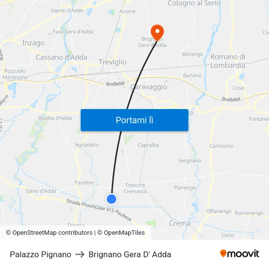 Palazzo Pignano to Brignano Gera D' Adda map