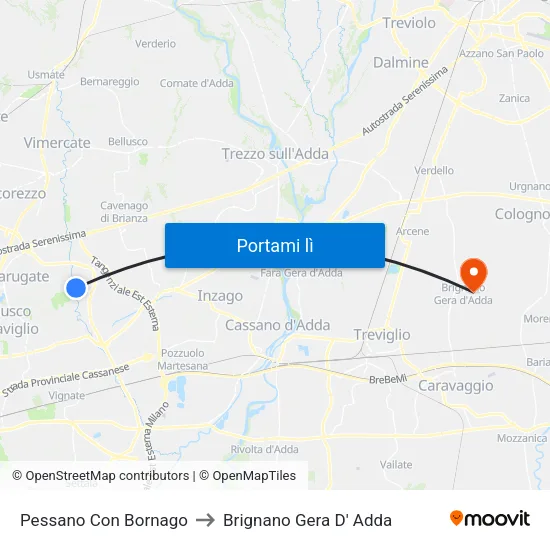 Pessano Con Bornago to Brignano Gera D' Adda map