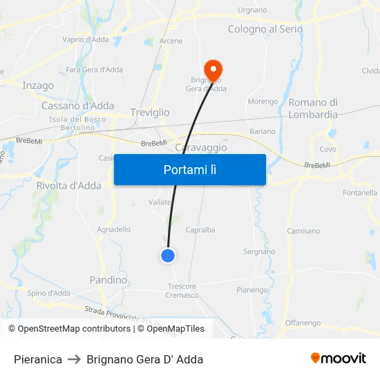 Pieranica to Brignano Gera D' Adda map
