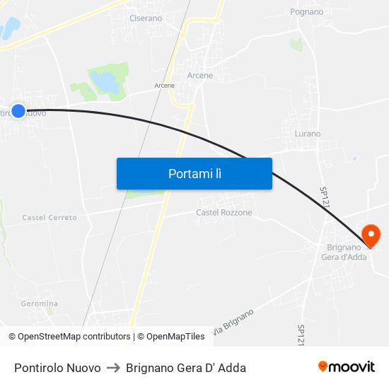 Pontirolo Nuovo to Brignano Gera D' Adda map