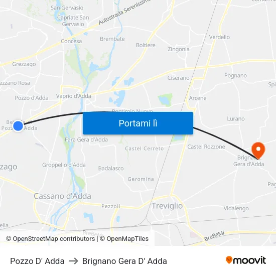 Pozzo D' Adda to Brignano Gera D' Adda map