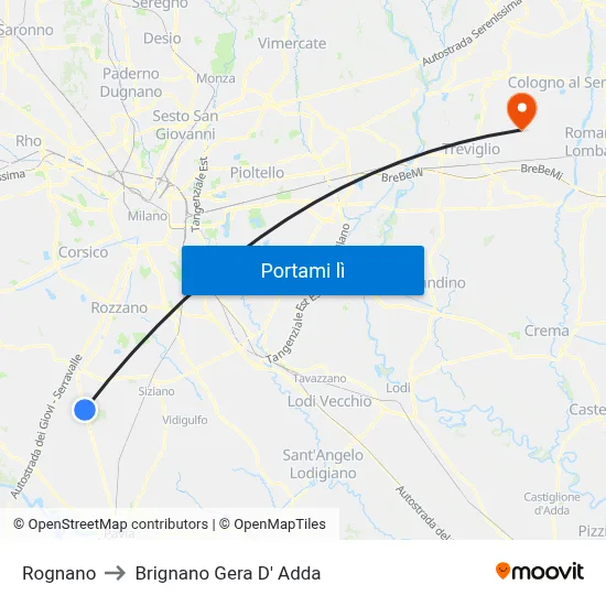 Rognano to Brignano Gera D' Adda map