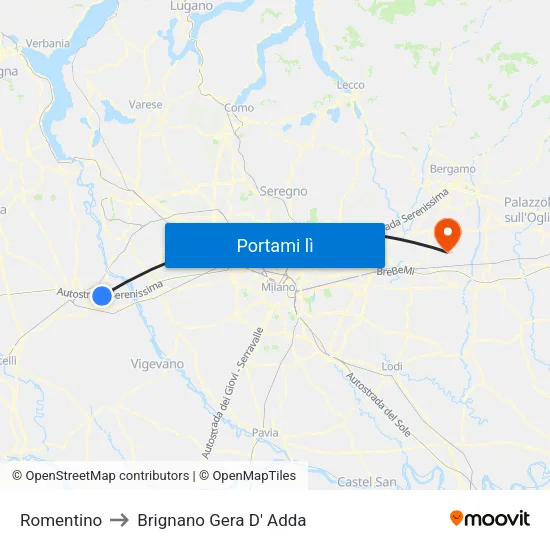 Romentino to Brignano Gera D' Adda map