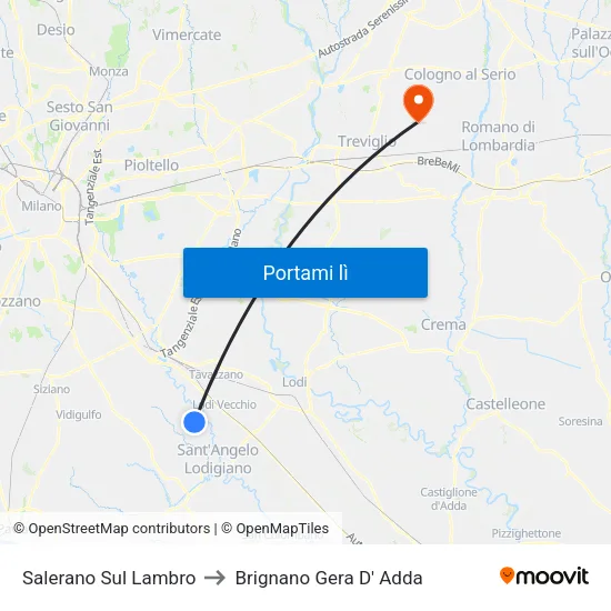 Salerano Sul Lambro to Brignano Gera D' Adda map