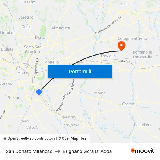 San Donato Milanese to Brignano Gera D' Adda map