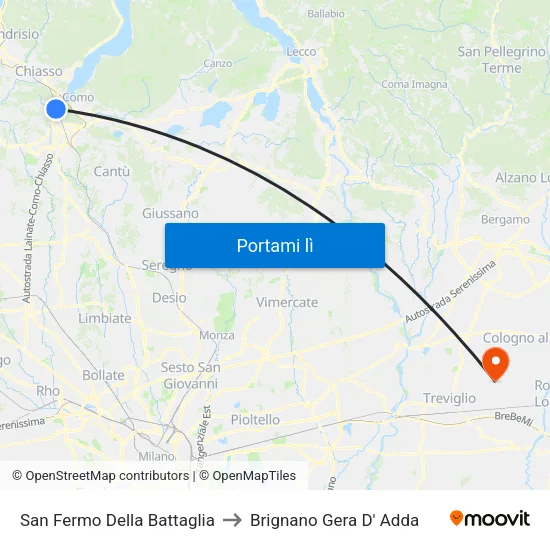 San Fermo Della Battaglia to Brignano Gera D' Adda map