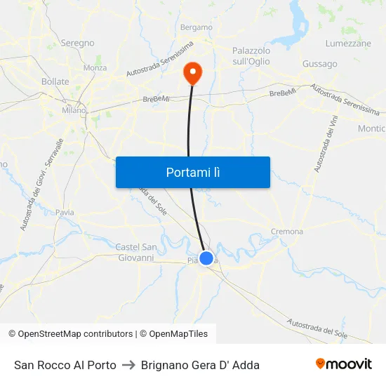 San Rocco Al Porto to Brignano Gera D' Adda map