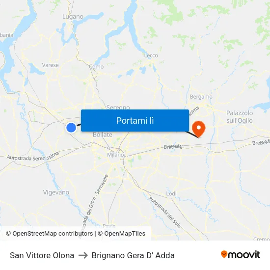 San Vittore Olona to Brignano Gera D' Adda map