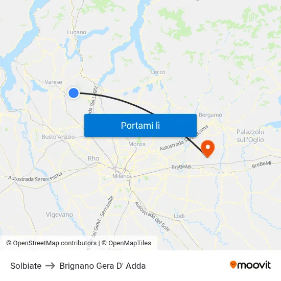 Solbiate to Brignano Gera D' Adda map
