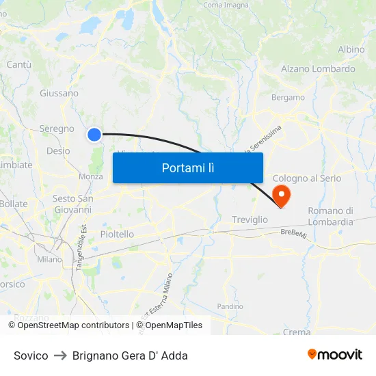 Sovico to Brignano Gera D' Adda map