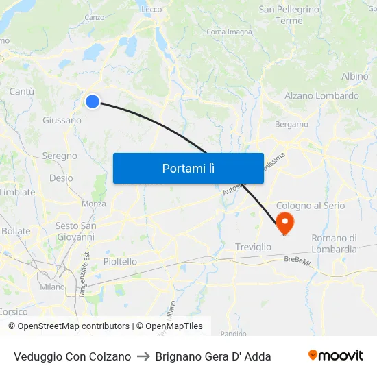 Veduggio Con Colzano to Brignano Gera D' Adda map