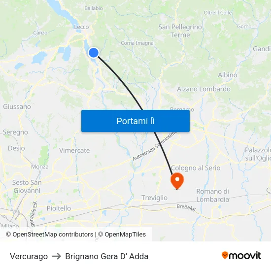 Vercurago to Brignano Gera D' Adda map