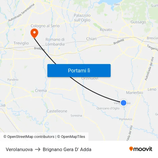 Verolanuova to Brignano Gera D' Adda map