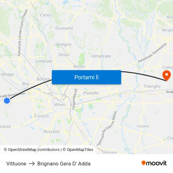 Vittuone to Brignano Gera D' Adda map