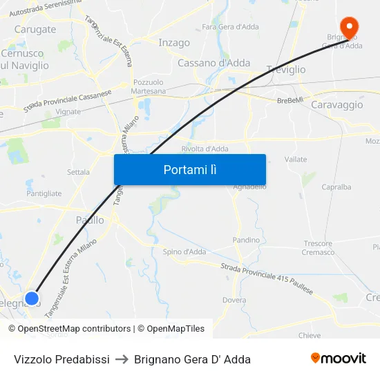 Vizzolo Predabissi to Brignano Gera D' Adda map