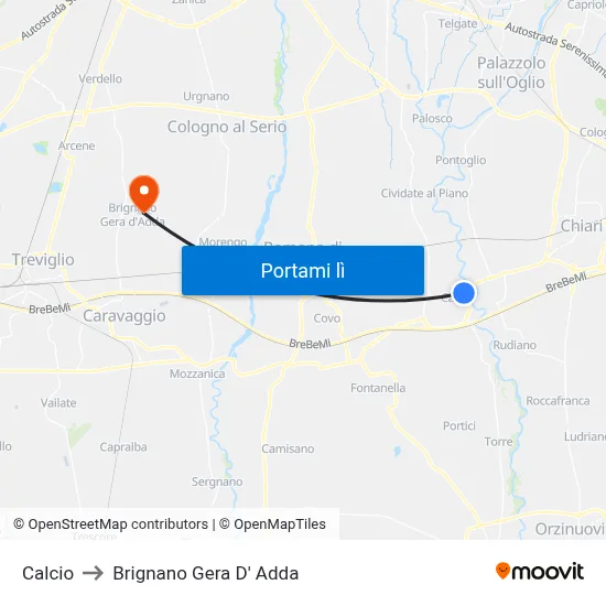 Calcio to Brignano Gera D' Adda map