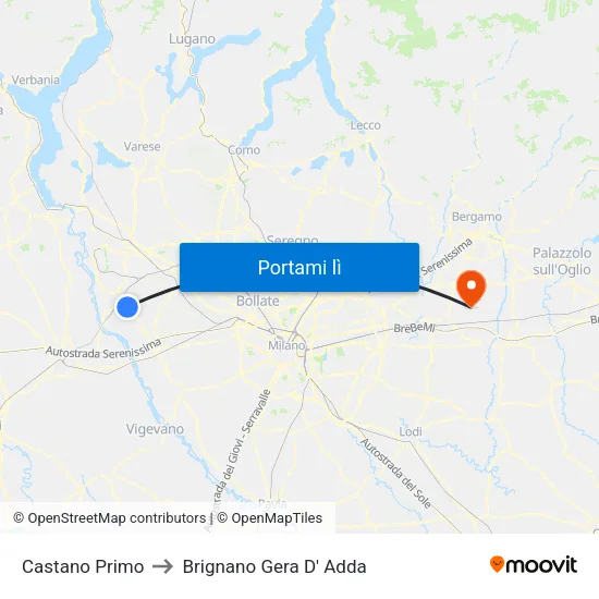 Castano Primo to Brignano Gera D' Adda map