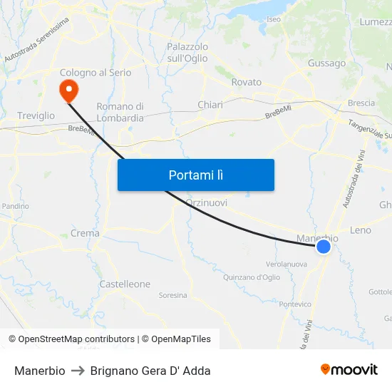 Manerbio to Brignano Gera D' Adda map