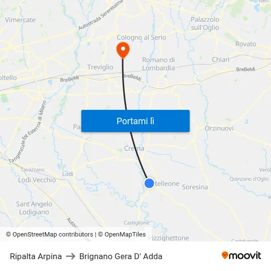 Ripalta Arpina to Brignano Gera D' Adda map