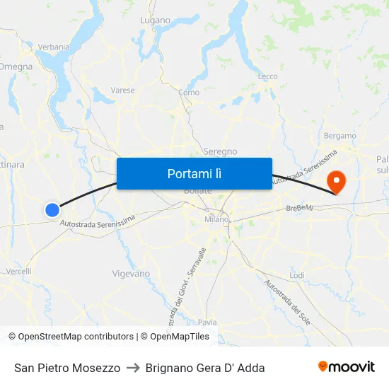 San Pietro Mosezzo to Brignano Gera D' Adda map