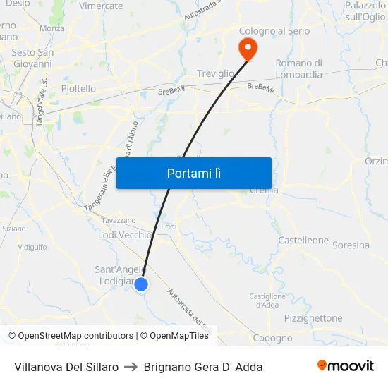 Villanova Del Sillaro to Brignano Gera D' Adda map