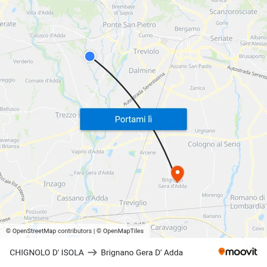 CHIGNOLO D' ISOLA to Brignano Gera D' Adda map