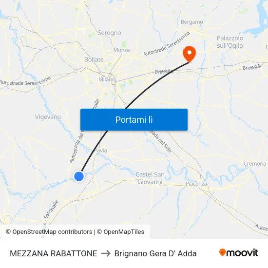 MEZZANA RABATTONE to Brignano Gera D' Adda map