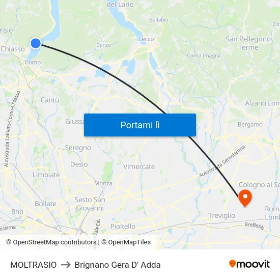 MOLTRASIO to Brignano Gera D' Adda map