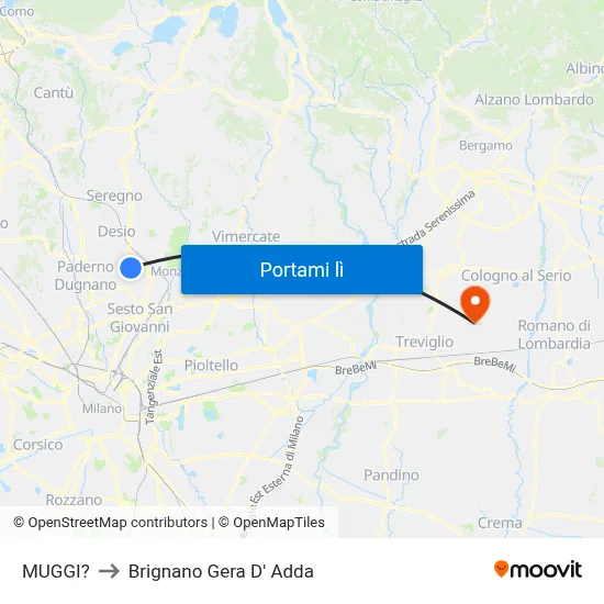 MUGGI? to Brignano Gera D' Adda map