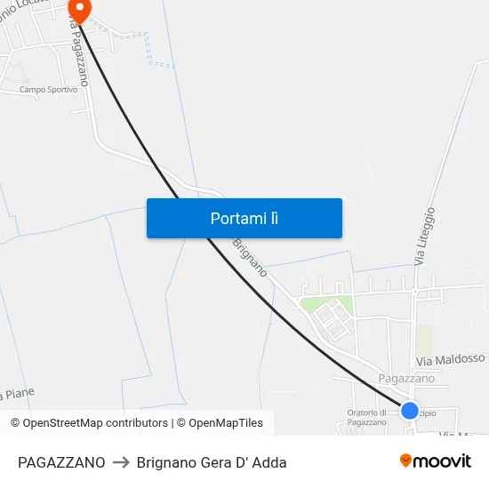 PAGAZZANO to Brignano Gera D' Adda map