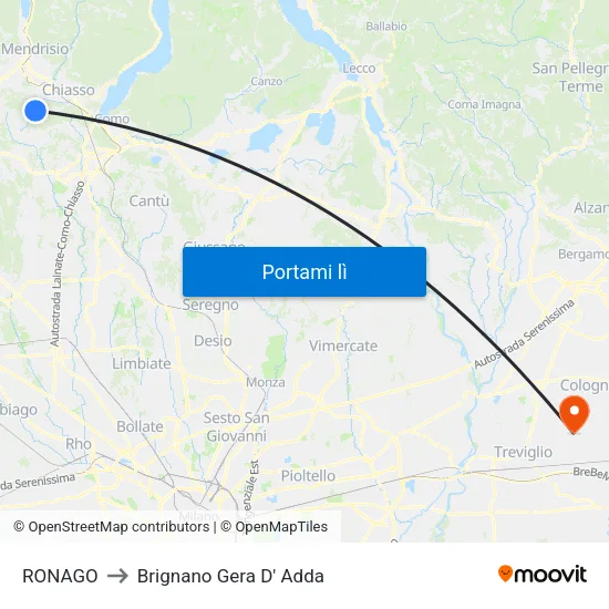 RONAGO to Brignano Gera D' Adda map
