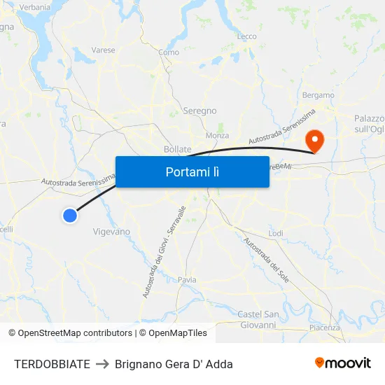 TERDOBBIATE to Brignano Gera D' Adda map