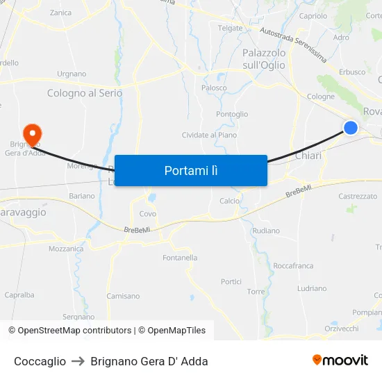 Coccaglio to Brignano Gera D' Adda map