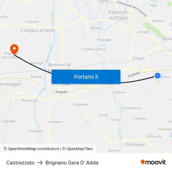 Castrezzato to Brignano Gera D' Adda map